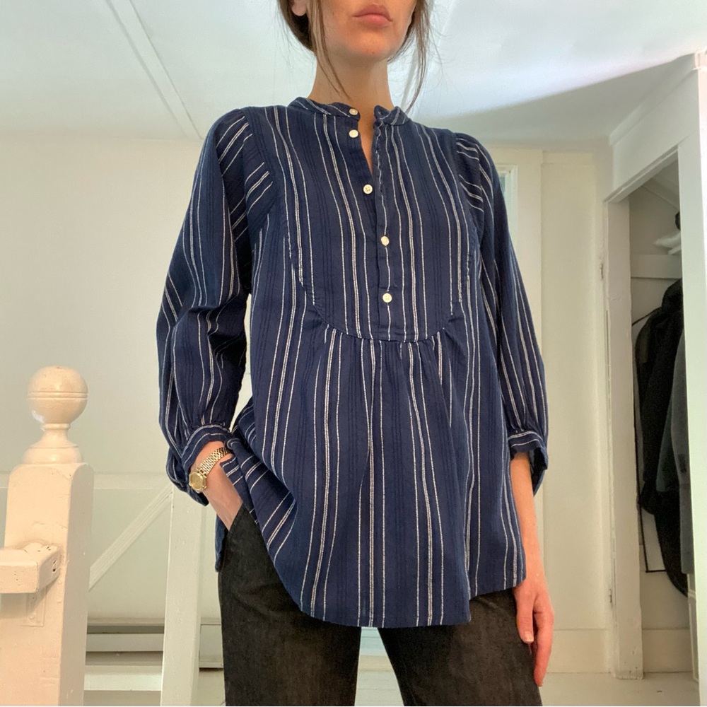 Gap Bib Front Popover Shirt in Blue Stripe